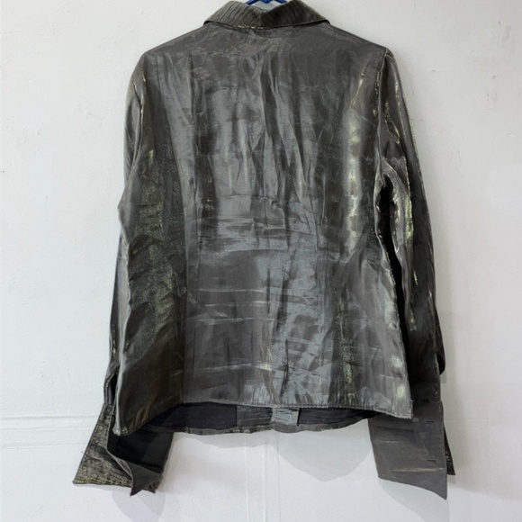 Iridescent, sage, green button-down blouse - Picture 8 of 12